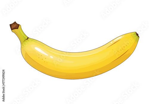 Ripe Yellow Banana with Brown Stem and Spots Illustration.