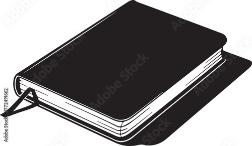 Black closed book with ribbon bookmark white
