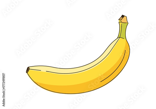 Cartoon Style Yellow Banana Fruit Illustration on White Background.