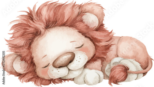 Watercolor stock illustration featuring a friendly lion doll suitable for kids