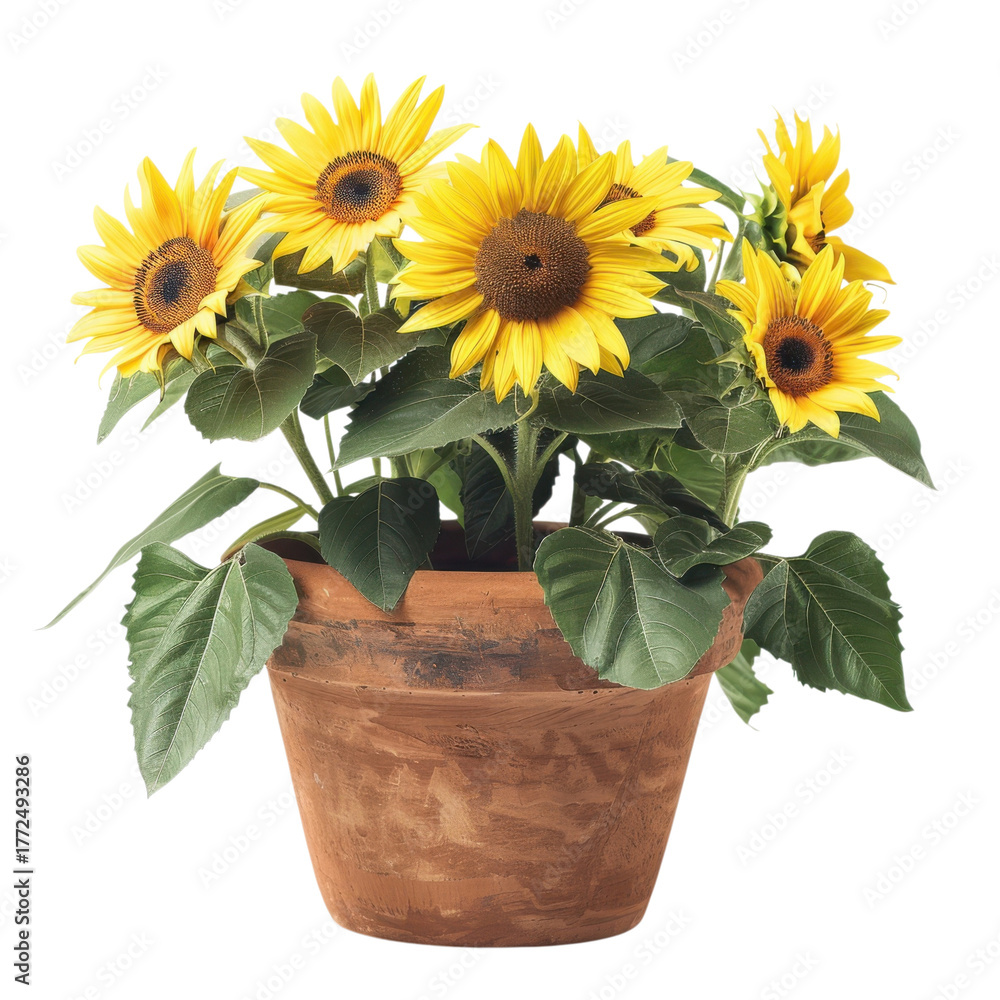 Obraz premium Sunflowers in terracotta pot a burst of summer joy Blooming flowers vibrant petals summer home decor