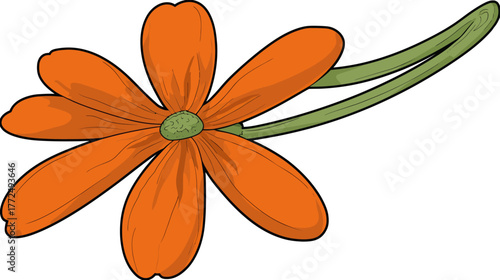 A beautiful orange flower surrounded by green leaves serves as the subject of a modern illustration