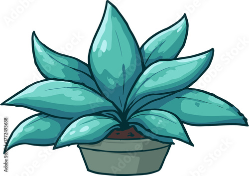 The image features a close-up shot of a single aloe vera leaf, which is green and fresh, on a plain white background