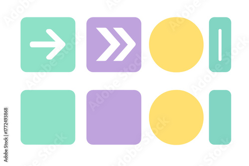 Abstract geometric shapes and navigation icons in pastel colors for modern design elements