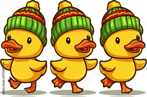 A whimsical holiday party is made joyful by cheerful ducks in festive hats