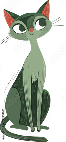 The image features a cute kitten from a cartoon, showcasing its big blue eyes and lively facial expression set against a pale backdrop