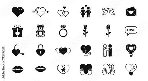 Love and relationship solid icon pack. A versatile collection of vector symbols for romance, dating, and marriage concepts