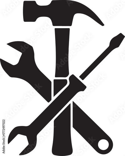 Hammer wrench and screwdriver crossed tool repair