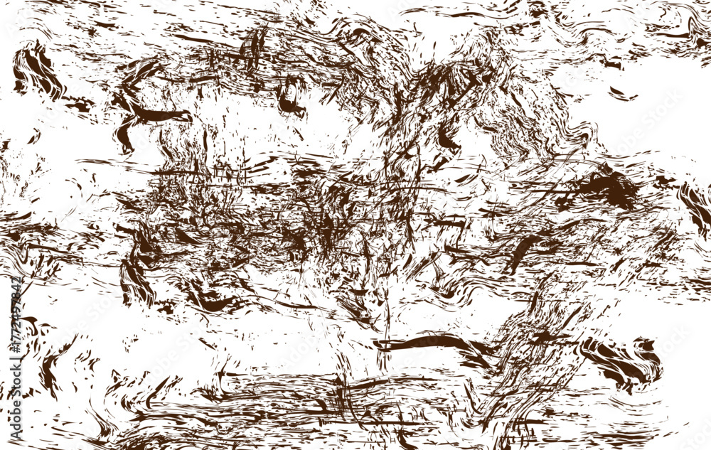 Fototapeta premium Abstract brown grunge texture with rough brush strokes and organic lines on white background, perfect for backgrounds, posters, or digital artwork