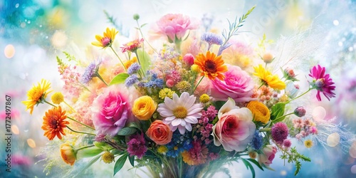 Double Exposure Floral Bouquet: Artistic White Background Stock Photo