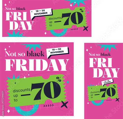 "Not so Black Friday" sale vector template with vibrant colors and discount ticket design for November promotions