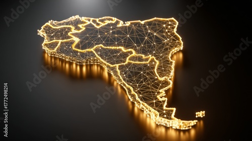 A digital representation of South America is created by a network of lights that illuminate the continent
