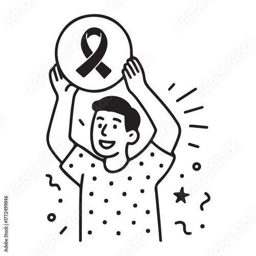 Joyful person proudly holding awareness ribbon, symbolizing hope, support, and community spirit for a cause