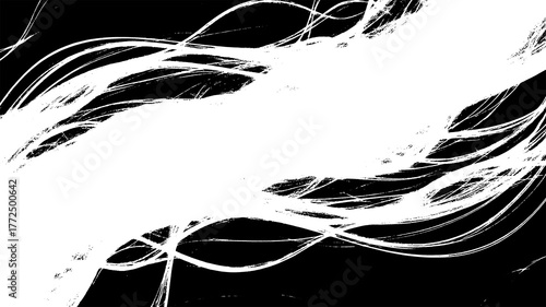 Abstract white brush stroke grunge texture on black background with copy space in the middle isolated on transparent background
