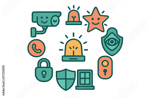 Colorful set of safety and protection icons for digital interface design projects
