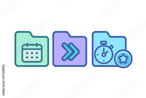Application folder icons symbolizing calendar scheduling, quick access, and timed performance
