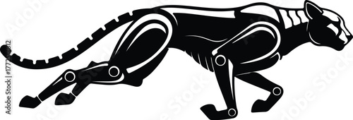 Silhouette cheetah walks calmly in profile black and white vector illustration