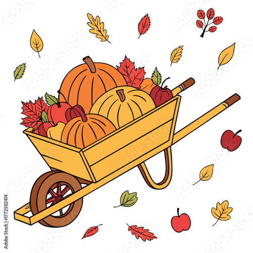 Autumn Harvest Wheelbarrow Clipart Vector. Fall Season Illustration