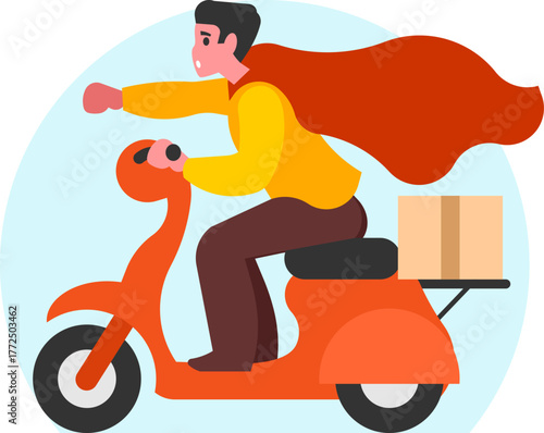 Superhero Delivery Man Flying with Package – Fast Delivery Service Concept