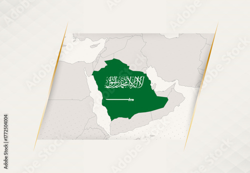 Saudi Arabia Country Map Featuring National Flag Colors.
