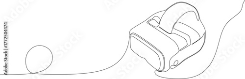 Continuous line drawing. Gaming Device, Virtual reality vr glasses and Esports.  Vector illustration.