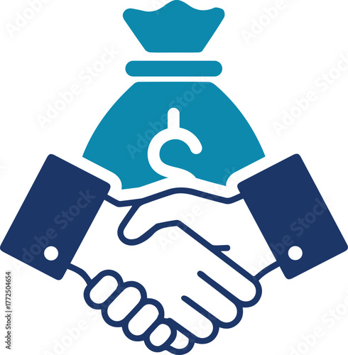 Money partnership or investment handshake symbol representing business deal, trust, and cooperation. Perfect for finance, investment, and teamwork projects.