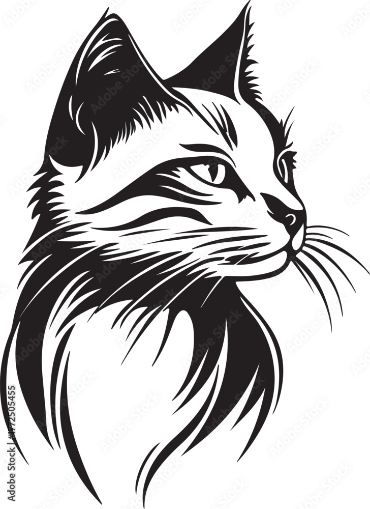 Obraz premium Line art black cat vector illustration tattoo style vector illustration