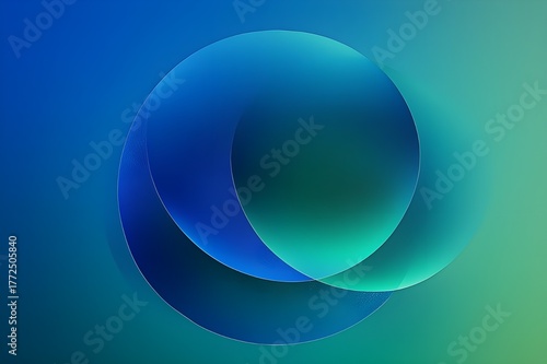 Abstract blue and green gradient circles overlapping on smooth blurred background, modern minimal digital art illustration with soft lighting and depth