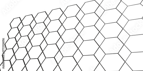 Abstract design featuring a continuous hexagonal pattern forming a wave-like structure on a white background.