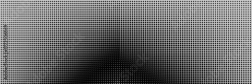 Geometric pattern of black squares on a white background. Seamless in one direction. Medium fade out