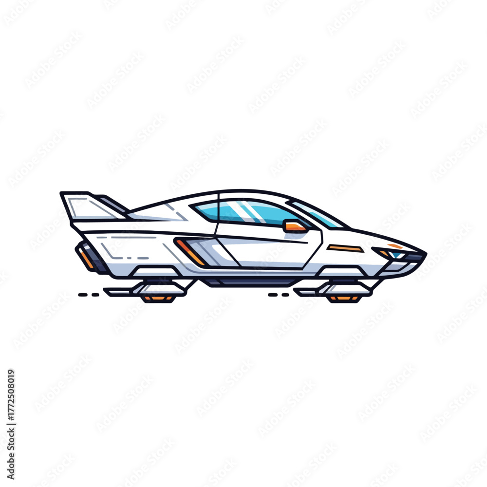 Fototapeta premium Sleek futuristic flying car isolated on white background