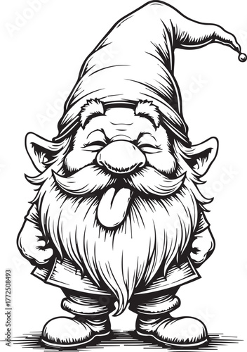 Cheeky Christmas gnome sticking tongue out festive naughty humour cartoon illustration