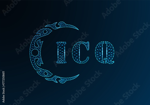 Low poly letter logo ICQ design. ICQ letter logo low poly vector design on blue color gradient background. ICQ logo low poly design