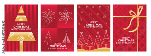 Modern red and white christmas invitation set festive new year card design bundle