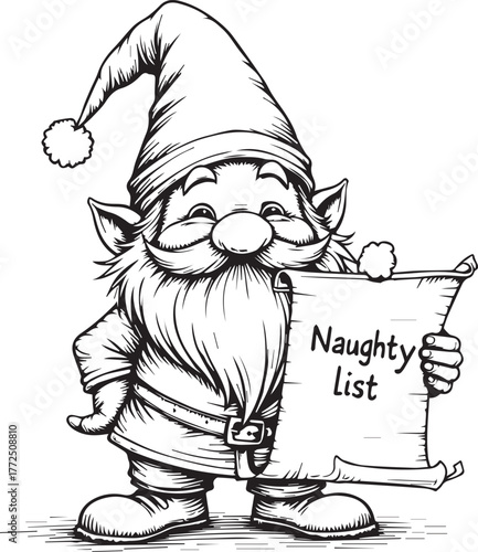 Naughty List Gnome Holding Scroll and Smiling Playfully