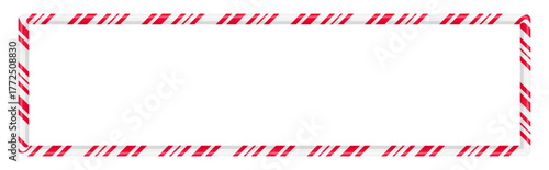 Christmas candy cane rectangle border frame. Festive Holiday Candy Cane Frame with Red and White Stripes. Editable stroke. Vector illustration