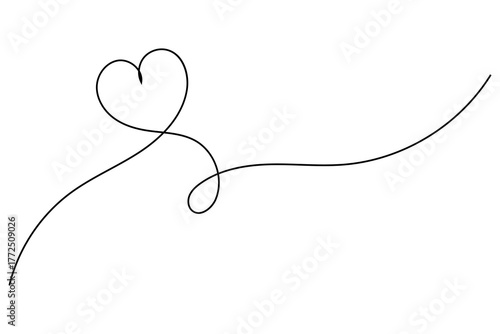 Heart continuous one line drawing minimalist love symbol isolated outline vector illustration