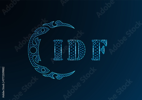 Low poly letter logo IDF design. IDF letter logo low poly vector design on blue color gradient background. IDF logo low poly design