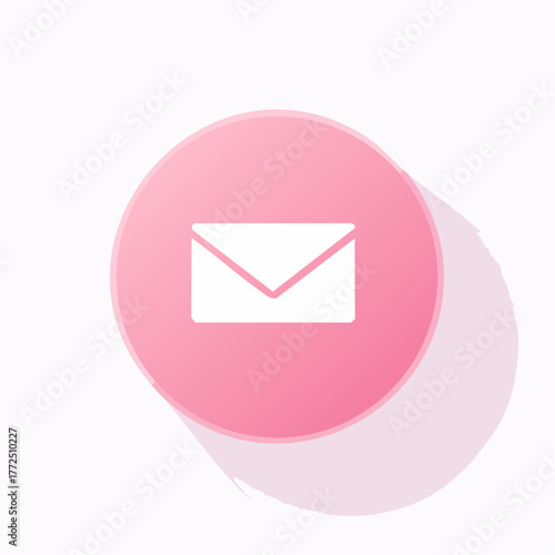 Pink Circular Email Icon with Shadow for Communication or Messaging Apps