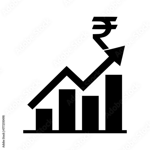 Bar chart with an upward arrow and a rupee symbol