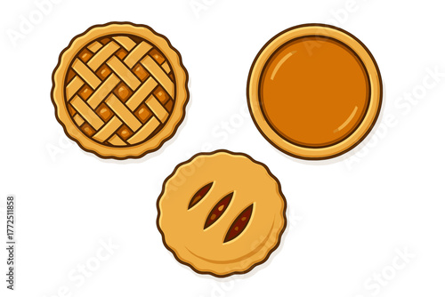 Assortment of classic baked dessert pies with lattice, solid, and slit crust designs