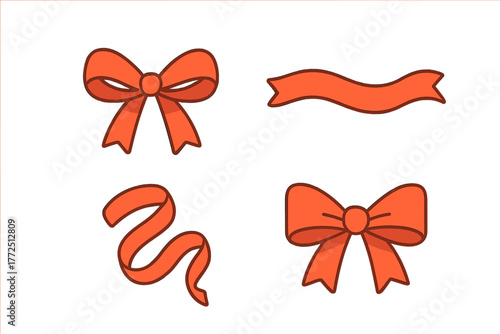 Orange decorative bows and ribbon elements for gifts and celebrations