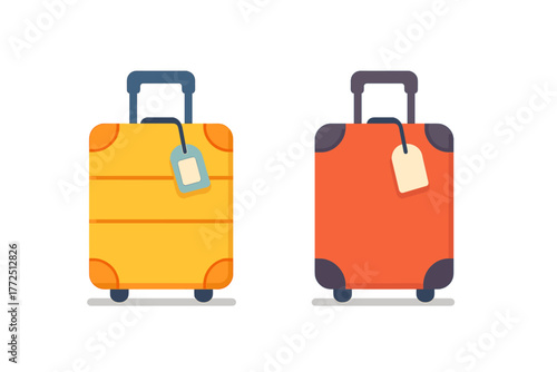 Modern wheeled luggage bags in vibrant yellow and orange colors with retractable handles