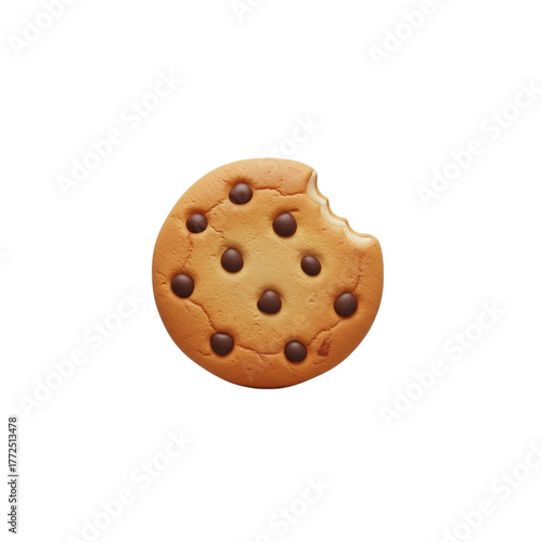 3d illustration of chocolate chip cookie with a bite taken out isolated on transparent background delicious snack transparent background png