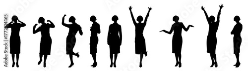 Silhouette of happy businesswoman celebrating victory or success. The concept of joy.