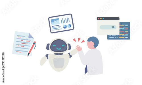 AIアシスタントと共同でタスクを進める男性