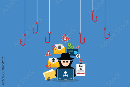 hacker in front of his computer committing digital cybercrime	