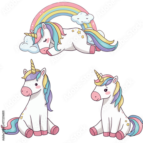 Magical unicorn and cute girl set for enchanting designs and fantasy themes