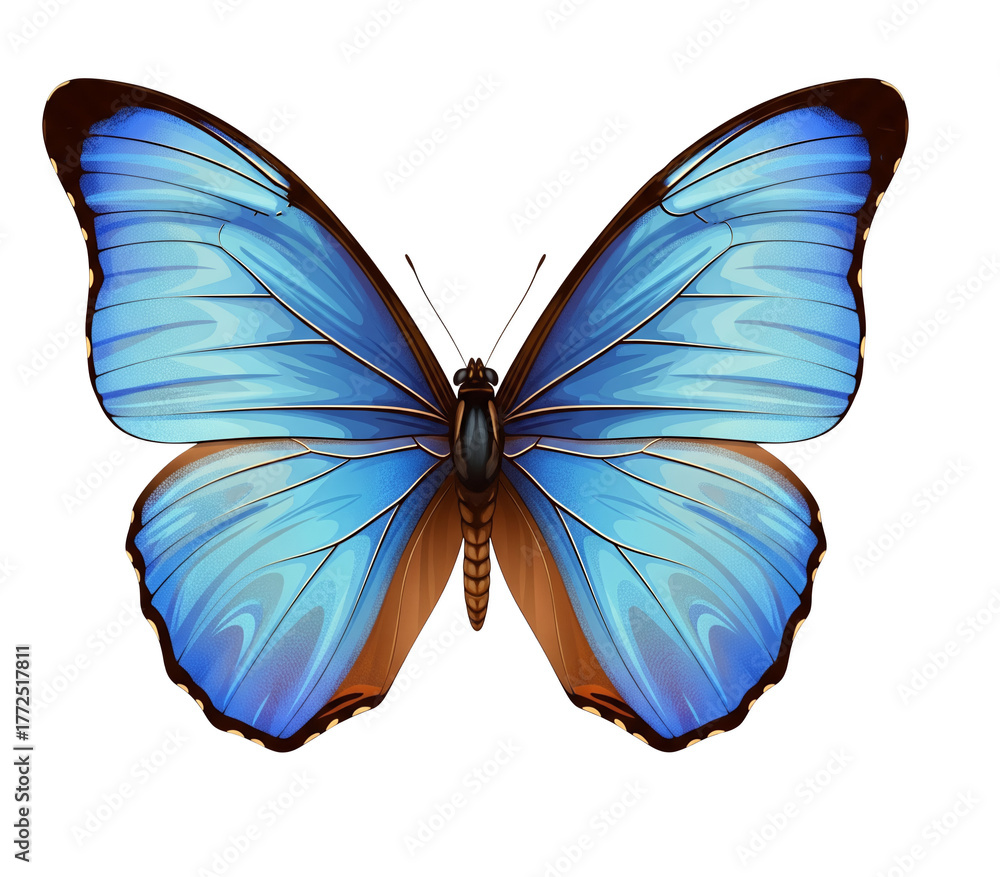 Fototapeta premium A realistic illustration of a blue morpho butterfly with open wings