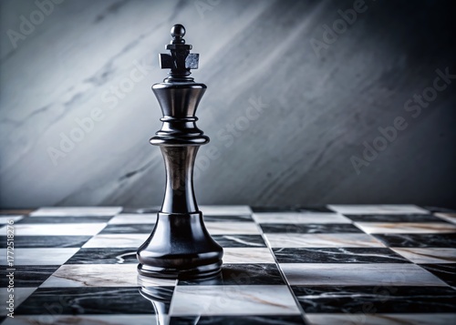 Elegant Marble Chessboard with Single Black King: Strategy & Leadership Concept